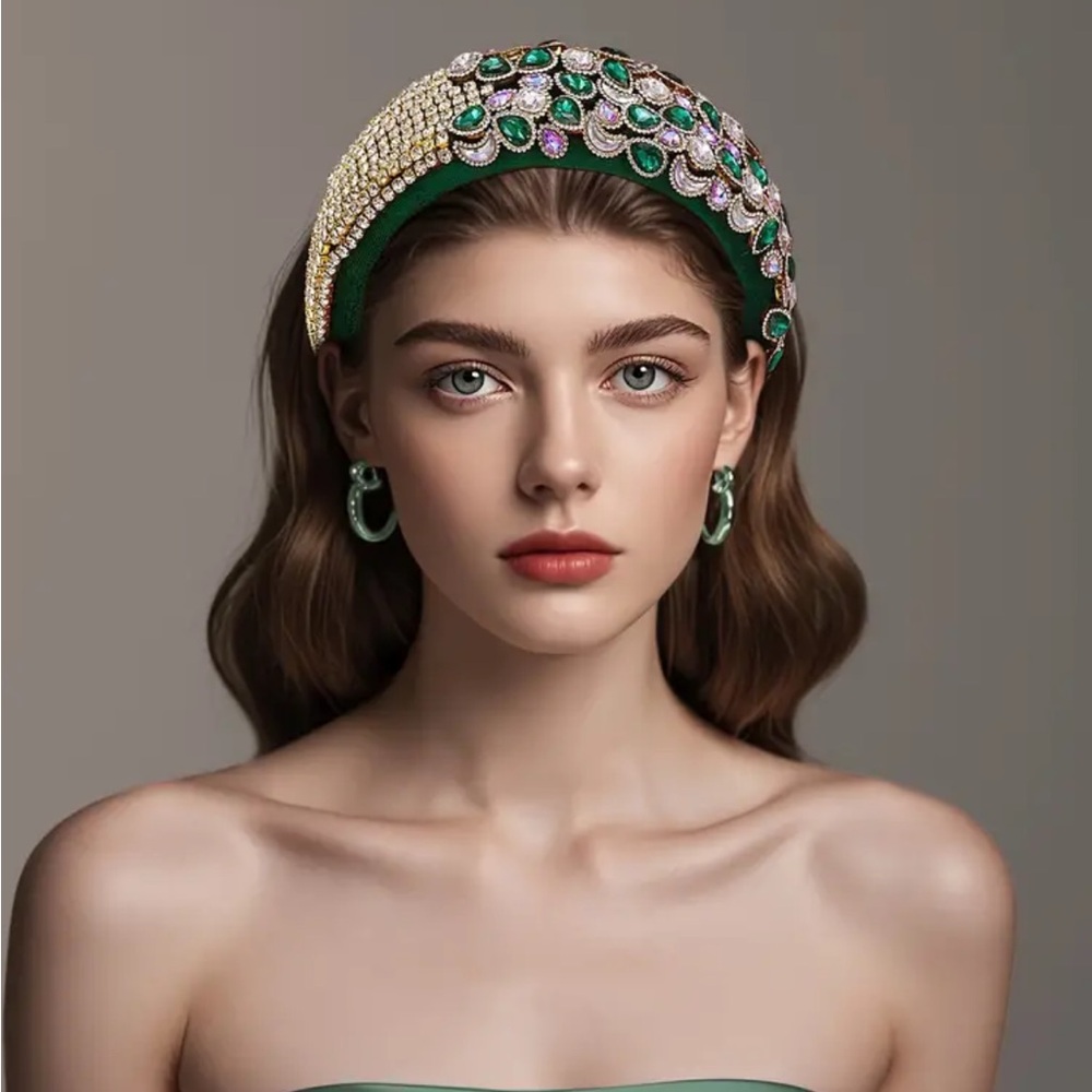 Luxury Multicolor Rhinestones Velvet Headband with Multicolor Rhinestones - Picture 4 of 5